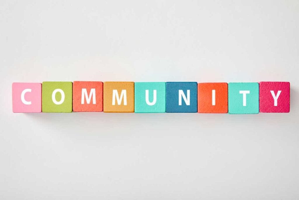 top view of community lettering made of multicolor blocks